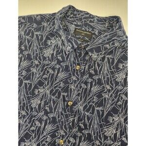 Banana Republic Shirt Men's 2XL Blue Short Sleeve‎ Button Up Linen Floral Slim